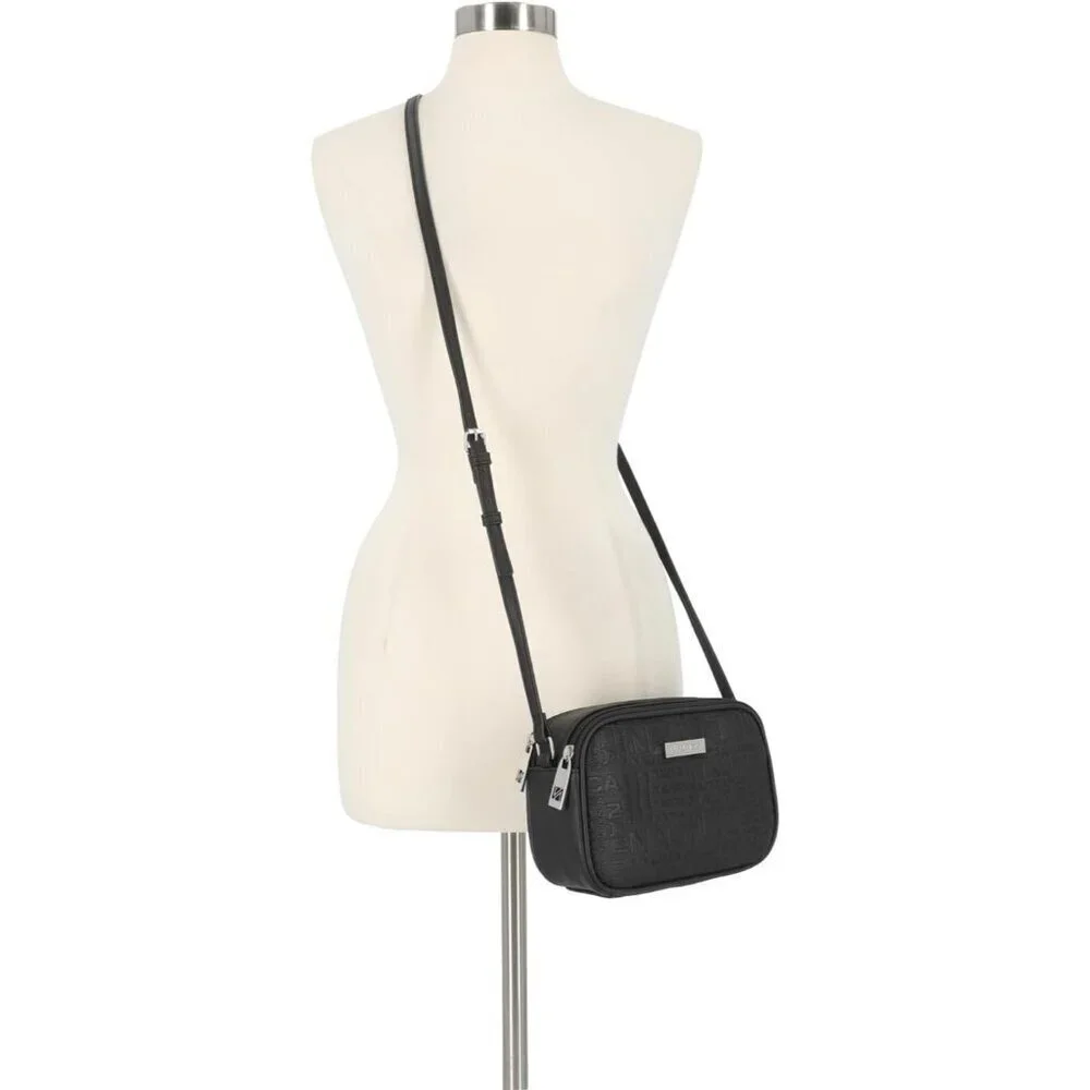 Women's Embossed (Black) PU leather Candid Camera Adjustable Crossbody Bag